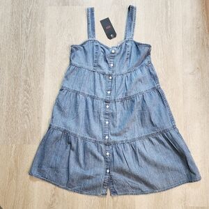 Levi's Dress Joni Blue Denim Tiered Button Front Sleeveless Dress Size Small New